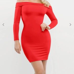 Elegant Off-Shoulder Red Long Sleeve Dress